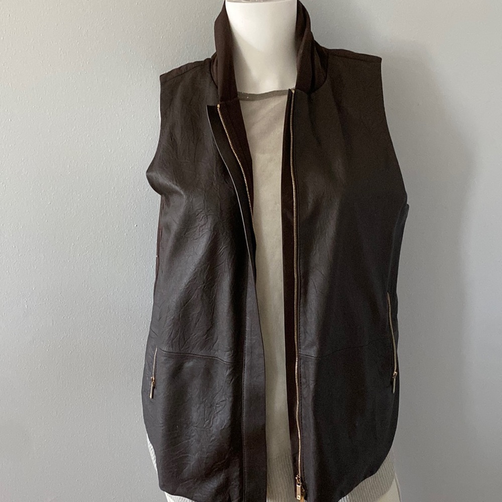 LAYFAYETTE 148 New York Brown Crinkled
Leather Mixed Media Vest SMALL